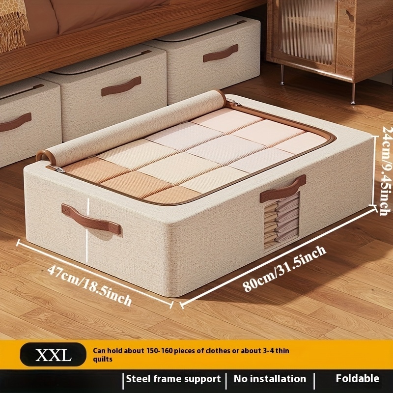 Support, Large Capacity Underbed Foldable Storage Box With Lid, Bedroom, Living Room, Attic Used, Suitable For Storing Clothes, Quilts,, Shoes. Wear-resistant Material, Under-bed Storage