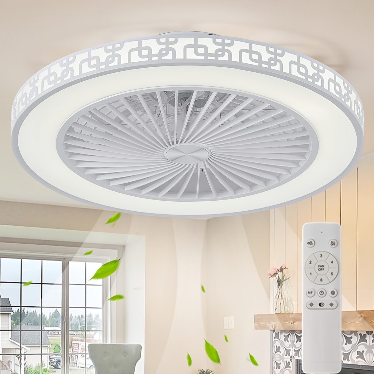 TEMU Ventilateur de Plafond avec Lumières à Intensité Variable 3 Couleurs 20 Pouces Réversible avec Télécommande 6 Vitesses de Vent Minuterie