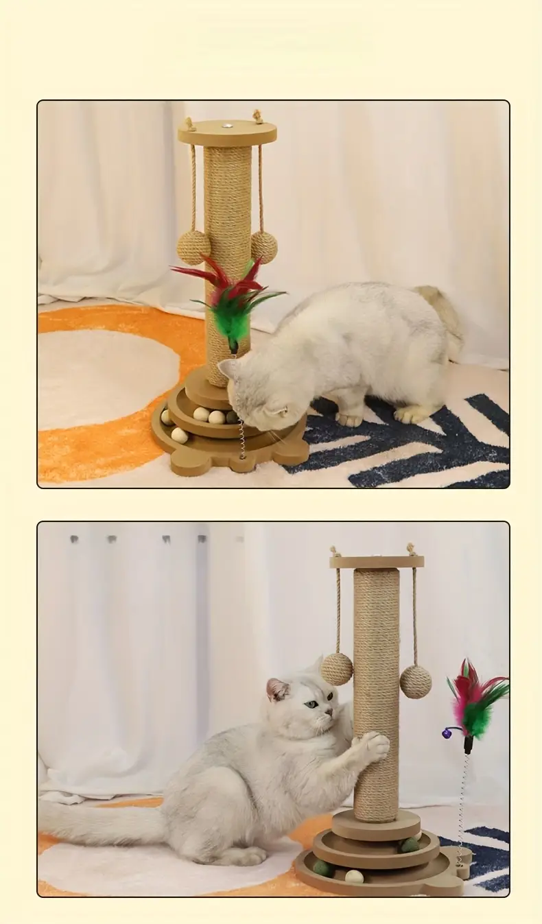 1pc de arranhador para gatos com , pista de bolas e brinquedos de - prancha de arranhar multifuncional durável sem necessidade de pilhas, , brinquedos suspensos, acessórios para animais Detalhes do produto 0