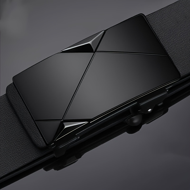 Men's Leather Automatic Buckle Belt with Geometric Pattern