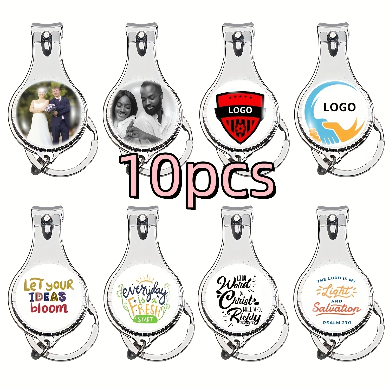 TEMU 10 stuks aanpasbare nagelknipper-flesopener-sleutelhanger met gepersonaliseerde gekleurde tekst - Bruiloft, Bar, Brouwerij, Bedrijfspromotie, ,
