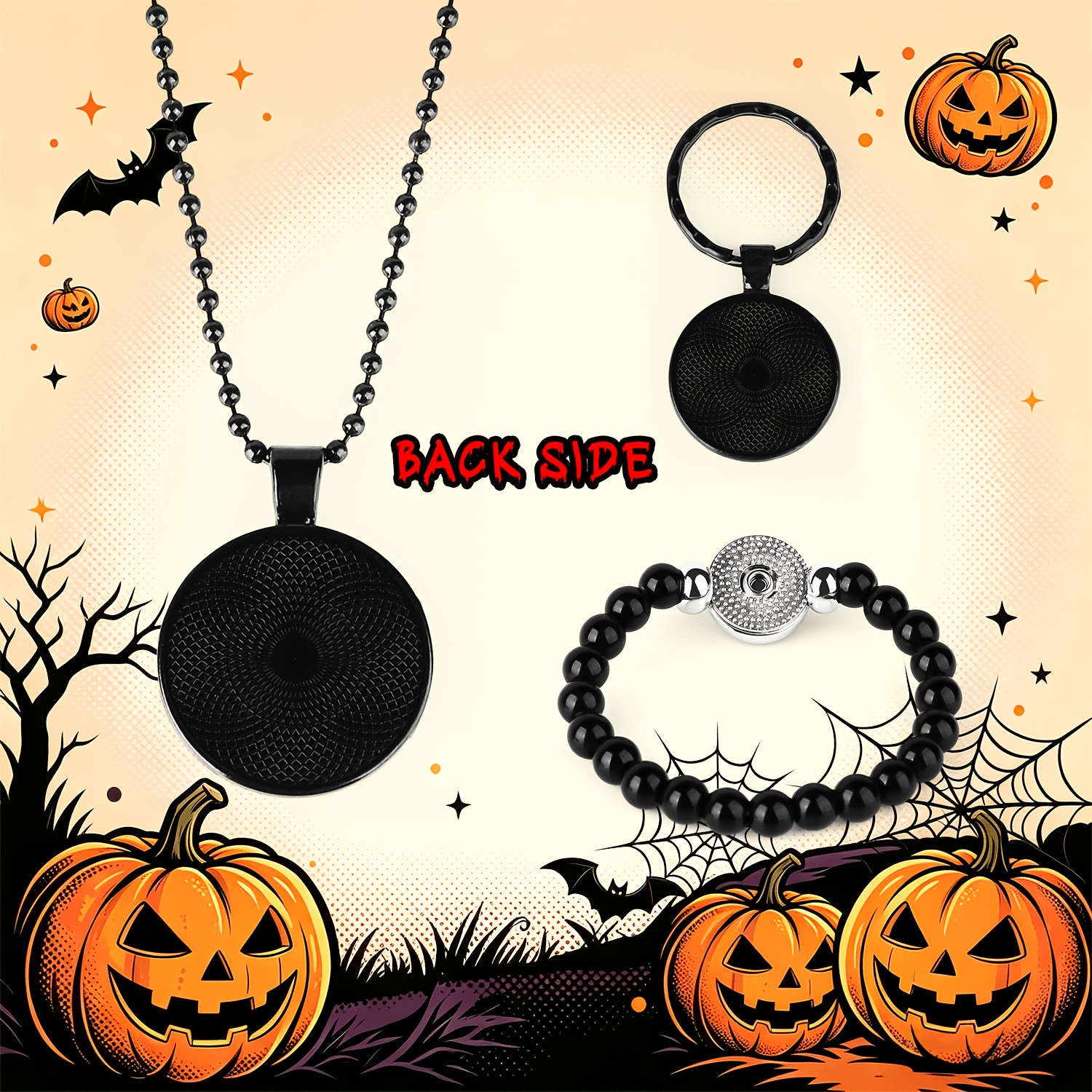 Men's 3pc Metal Ornament Set with Halloween Theme