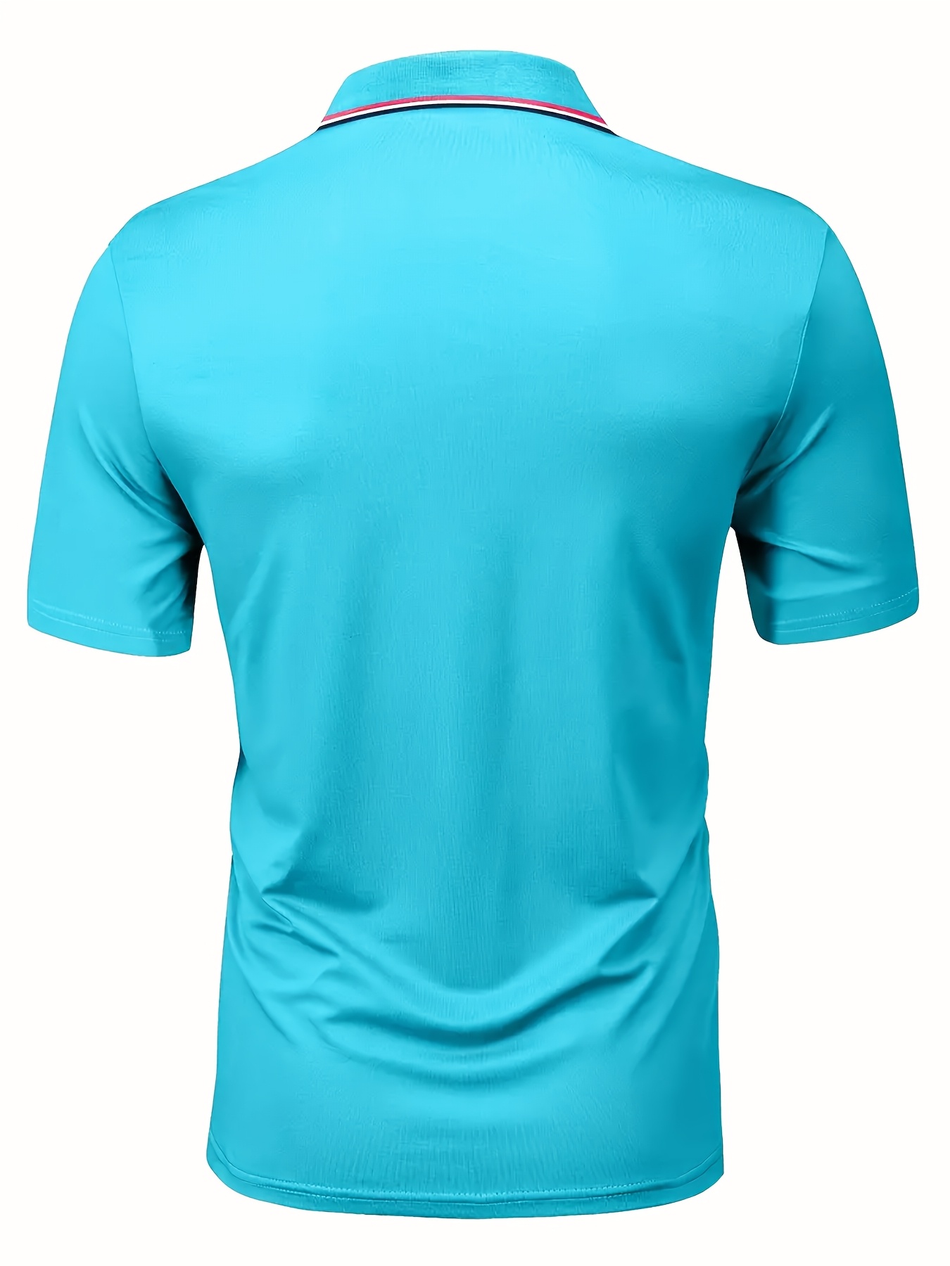 Men's Short Sleeve Shirt - White with Red Golf Print, Striped Collar & Cuffs, Breathable Summer Golf & Casual Wear, Machine Washable Regular Fit, Durable Fabric