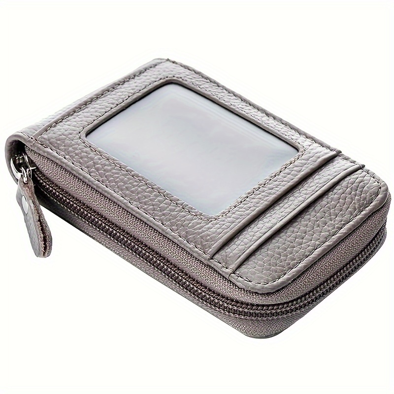 TEMU Men's Women's Rfid Blocking Leather Mini Wallet -9 Card Slots Card Holder Case Organizer Compact Zipper Around Purse With Id Window And Drivers