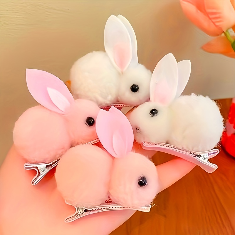 TEMU 6pcs Hair Clips - Boho-chic Easter Rabbit Hairpins For Girls, 3d Cartoon Style, Casual Wear & Photo Props