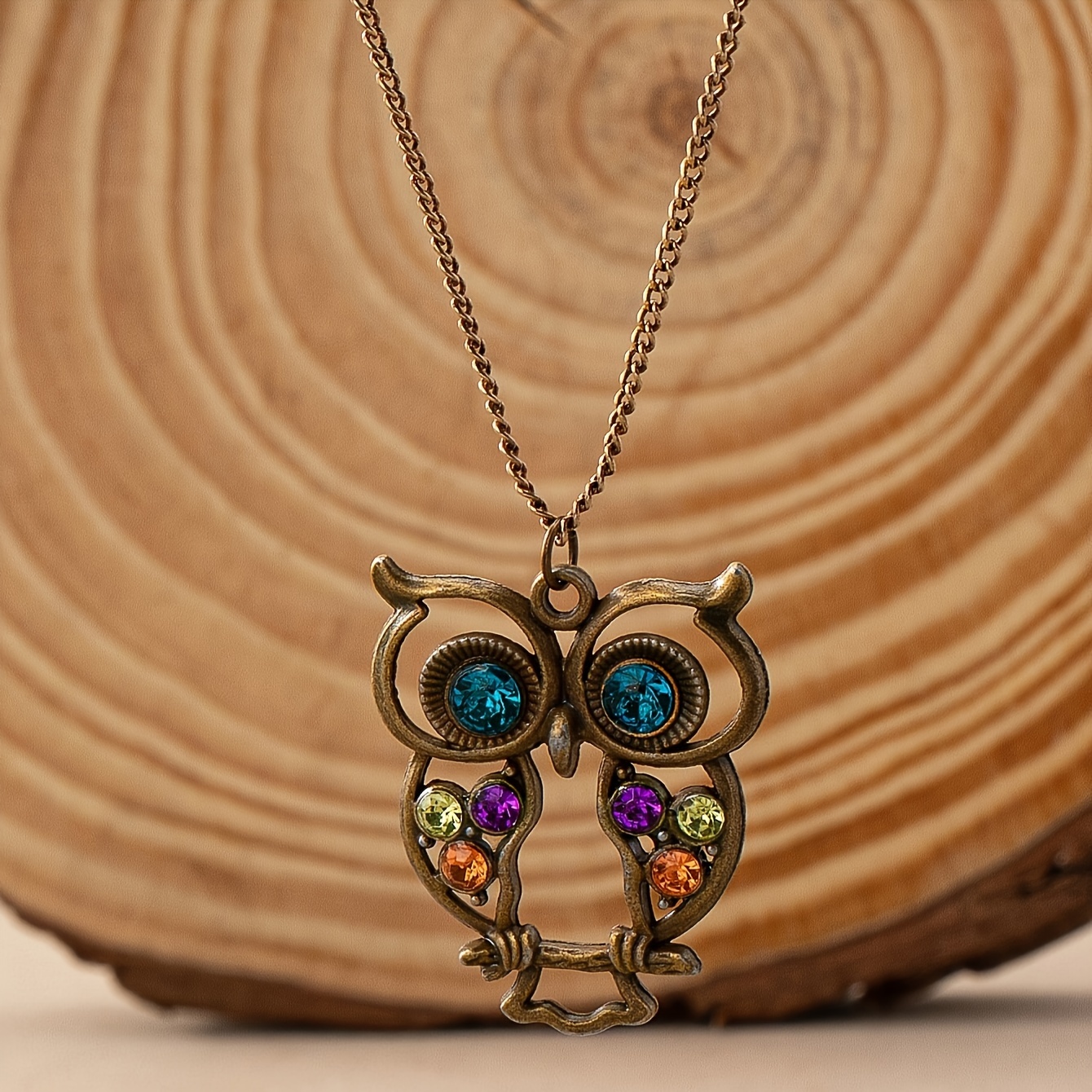 TEMU Vintage Bohemian Style Minimalist Hollow Owl Pendant Long Necklace For Daily Wear