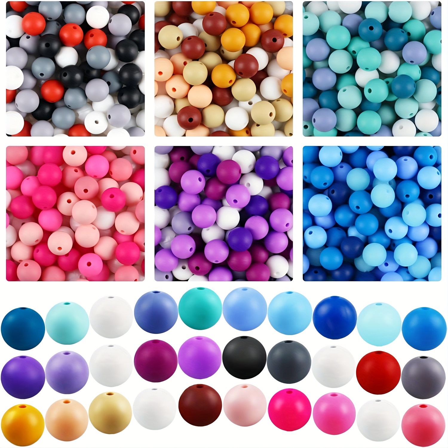 

120 Pcs Silicone Beads Set, 15mm Multi-color Craft Beads Combination For Diy Projects, Home Decors, Assorted Colorful Round Silicone Beads With Hole For Jewelry Making