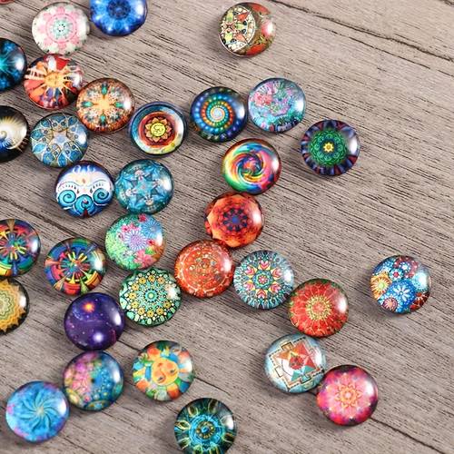 50 stück/beutel 10 mm -mosaikfliesen für retro-deko, bastelarbeiten, vasen, schmuck , perlen, gemischte cabochons, zubehör, gewölbte kiesel , , bedruckt mit kreisen