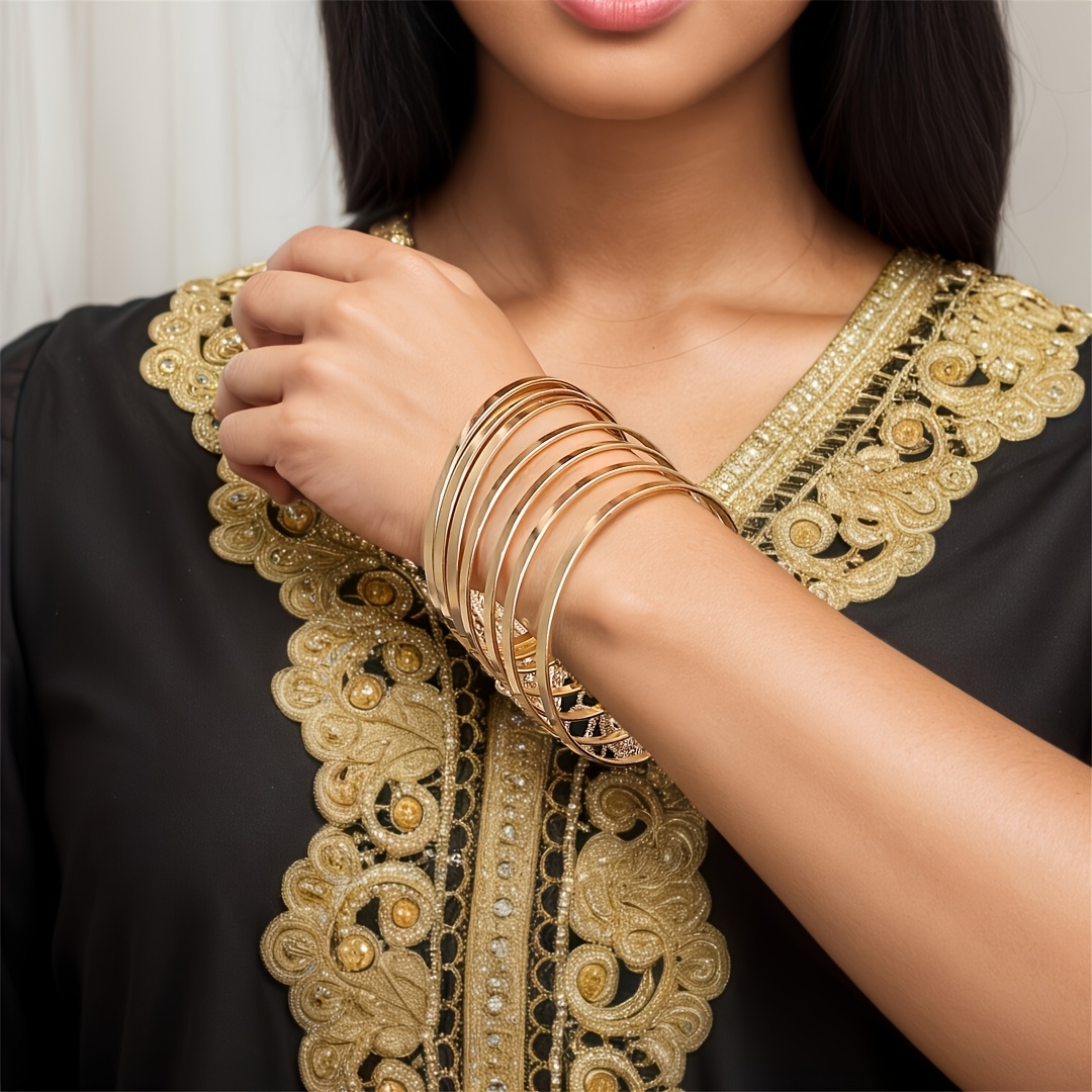 5pcs Classic Basic Thin-Band Bracelet Set, Retro Style