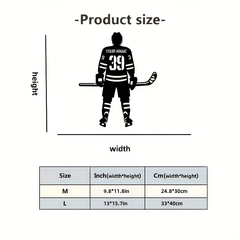 E-shop 1 personalisierte Eishockey-Spieler Metall Wandkunst - Benutzerdefinierter Name und Nummer, robuste Metallstruktur, multifunktionale