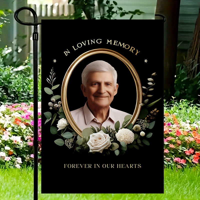 

Custom Memorial Garden Flag - Double-sided Polyester, Personalized Photo Design For Cemetery & Outdoor Decor, Perfect Funeral Gift, 12x18 Inch, No Pole Included