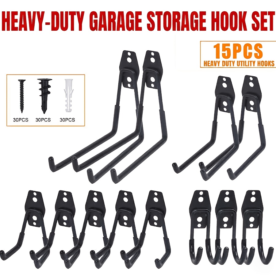 15-pack Heavy Duty Garage Storage Hooks Wall Mount Metal Tool Organizer Utility Hanging Rack With Extension Straps