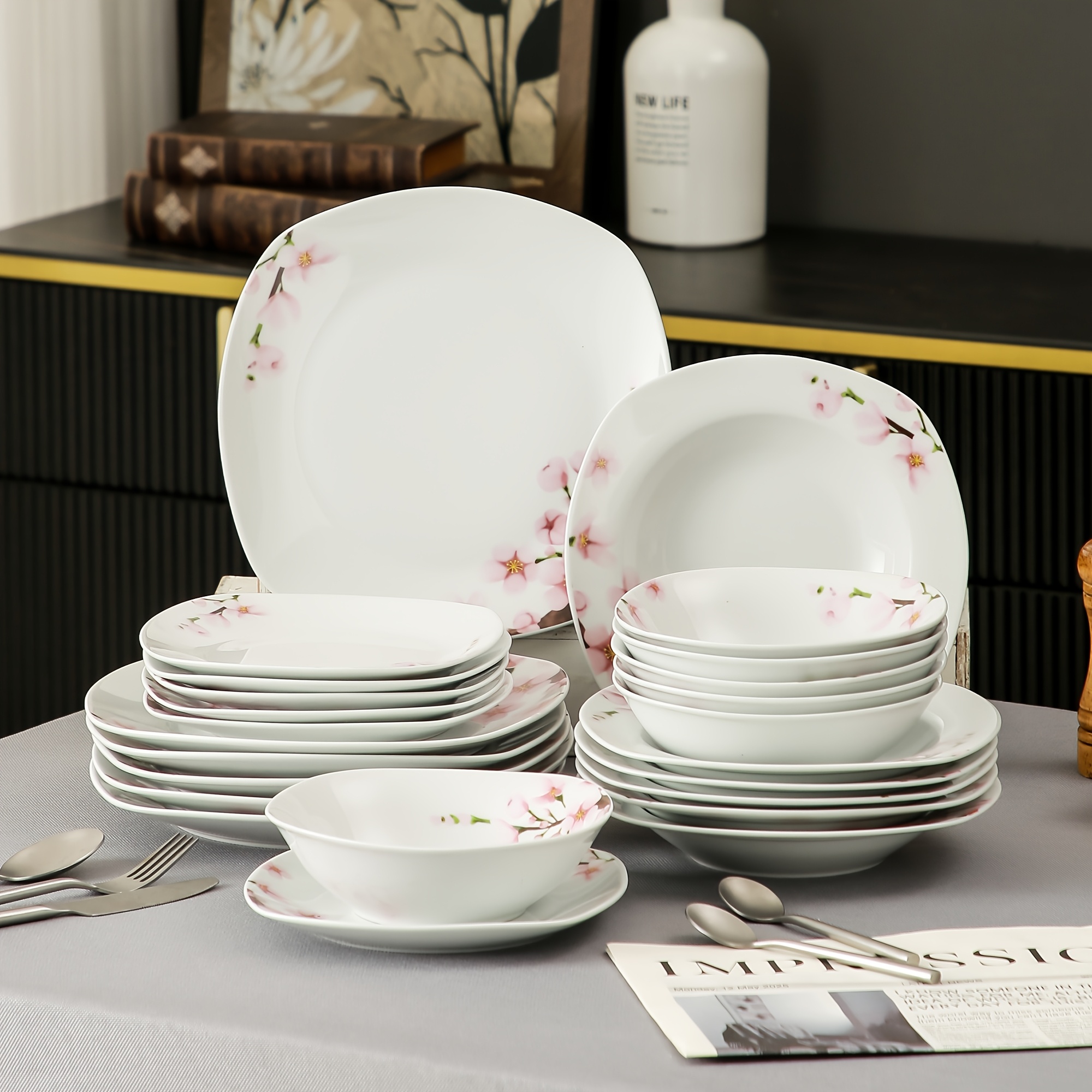 TEMU 24pcs Dinner Sets, Dinnerware Sets For 4, Dinner Plate, Dessert Plate, Soup Plate And Bowl