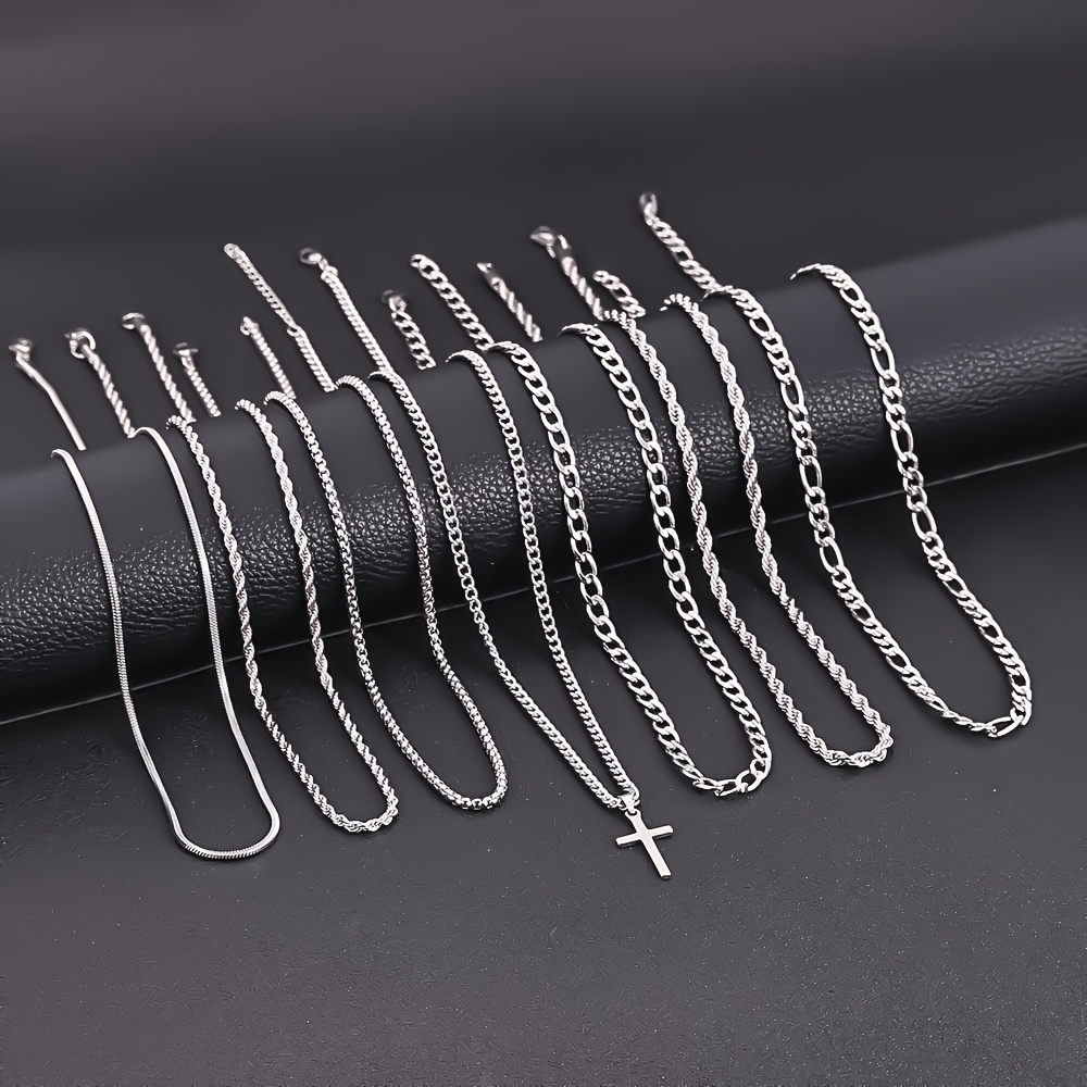 TEMU A 7pcs Minimalist Stainless Steel Twisted Chain Snake-shaped Necklace Set, A Must-have For Couples, An Ideal Gift For , Suitable For Dates And