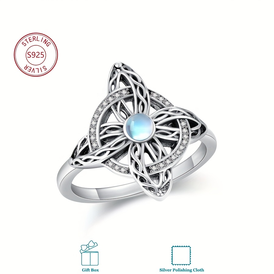 Witch's Knot Ring in 925 Sterling Silver with Moonstone