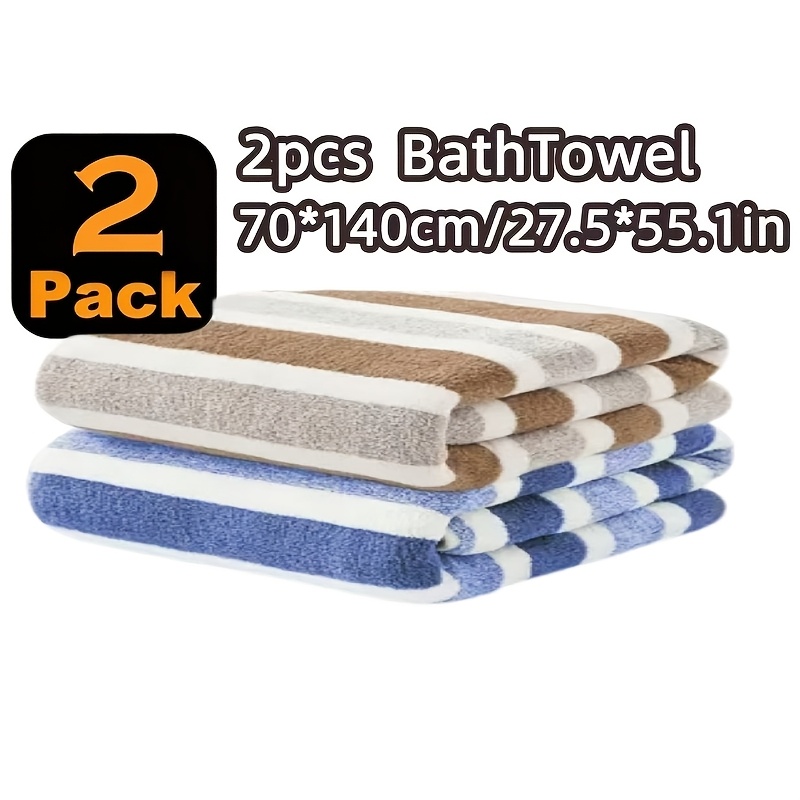TEMU Ensemble de 2 serviettes rayées, 70X140Cm | Ensemble de 2 serviettes en molleton de , serviettes rayées douces épaissies, serviettes de bain