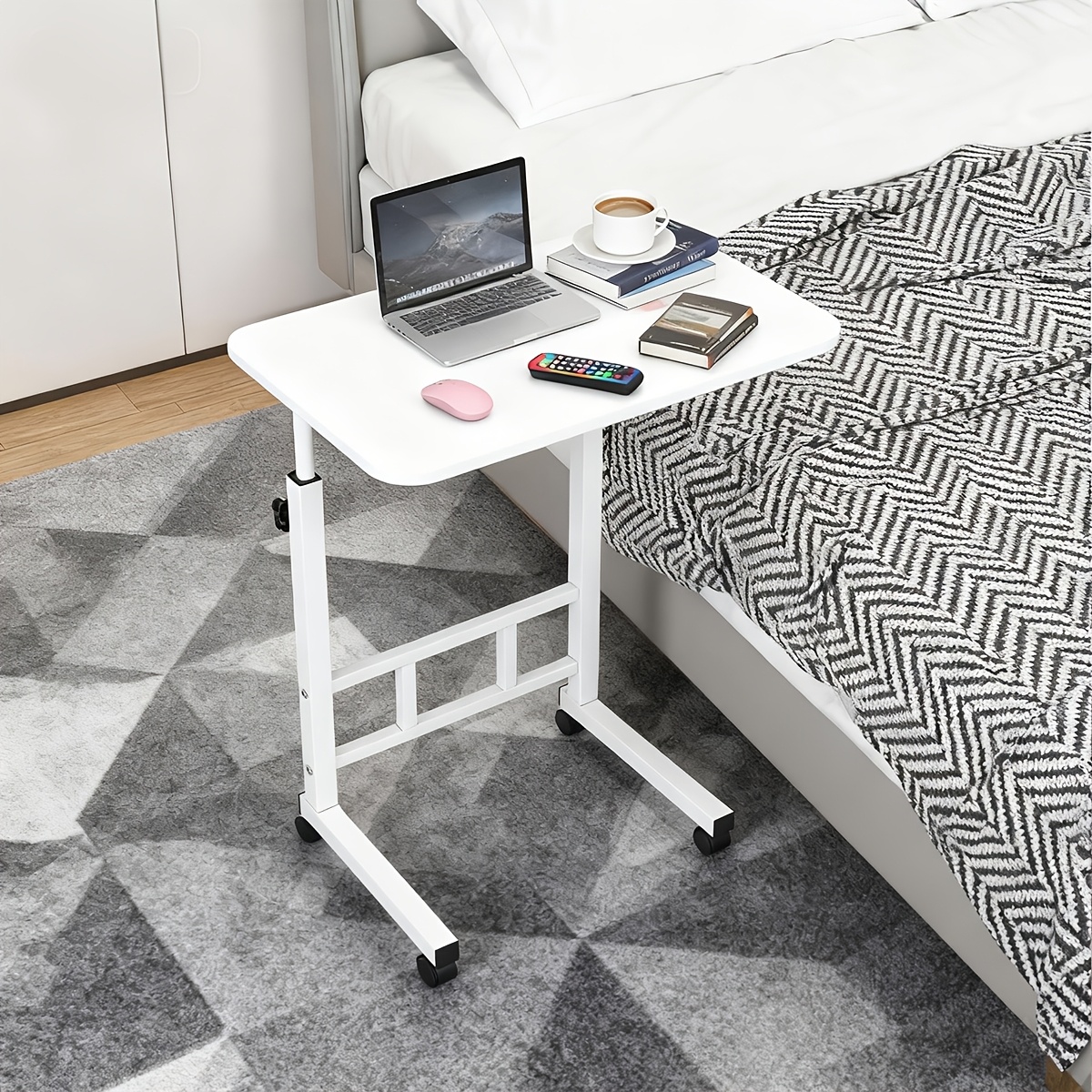 Adjustable Height Computer Desk - Heavy-duty Space- Table With Thickened Steel Tube Frame & Veneer Top, Easy Assembly, Low Profile Bedside Desk For Home Office, Sofa Side Table (55cm-75cm Height)
