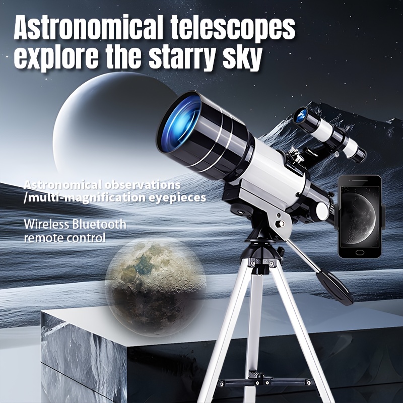 150x Telescope, 70mm Aperture Telescope, High Magnification, Portable Astronomical Telescope, with Tripod Phone Adapter and Wireless Remote Control, Telescope for Phone