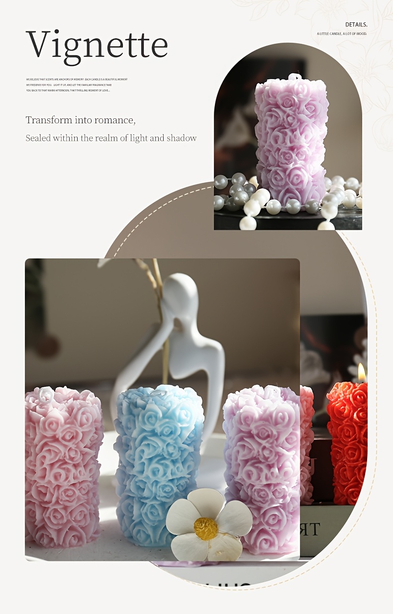 [Huayuxun] 5pcs, Holiday Decorative Candles, Rose Flower Pillar Shaped Candles, Soy Wax Candles, 4-6H Burn Time, Creative Gift, Home Decor, Desktop Ornament, Scented Candle, Photography Prop, Perfect for Valentine'S Day, Halloween, Christmas