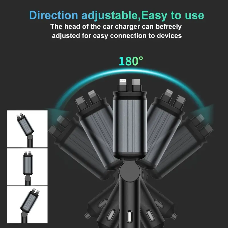 retractable car charger with star projector and flame ambient mood light 4 in 1 fast car mobile phone charger with 2 6ft retractable cable and usb c charger adapter compatible with iphones max 14 pro 11 galaxy s23 22 etc Product details 3