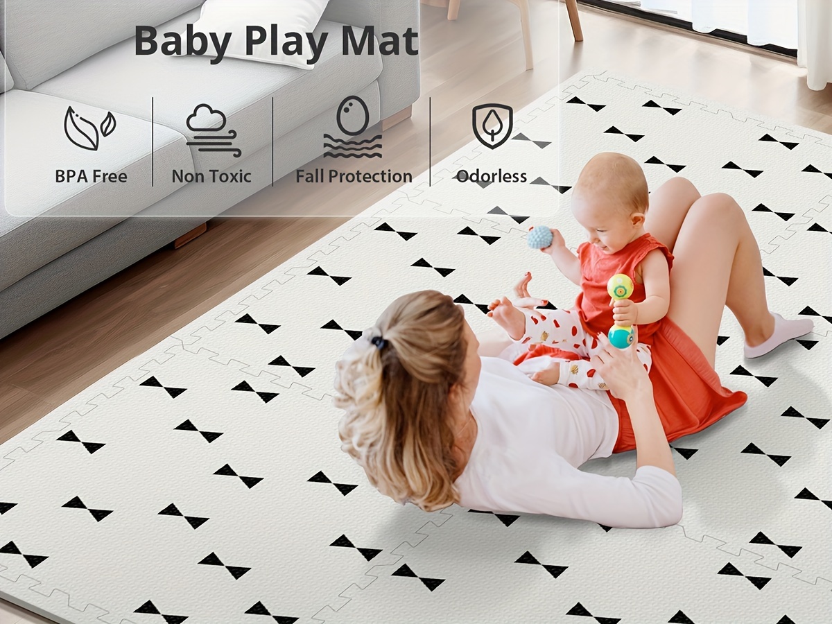   foam play mat for 6pcs interlocking crawling mats easy clean non toxic eva material   indoor outdoor fun stylish designs including   funnel stripe details 5