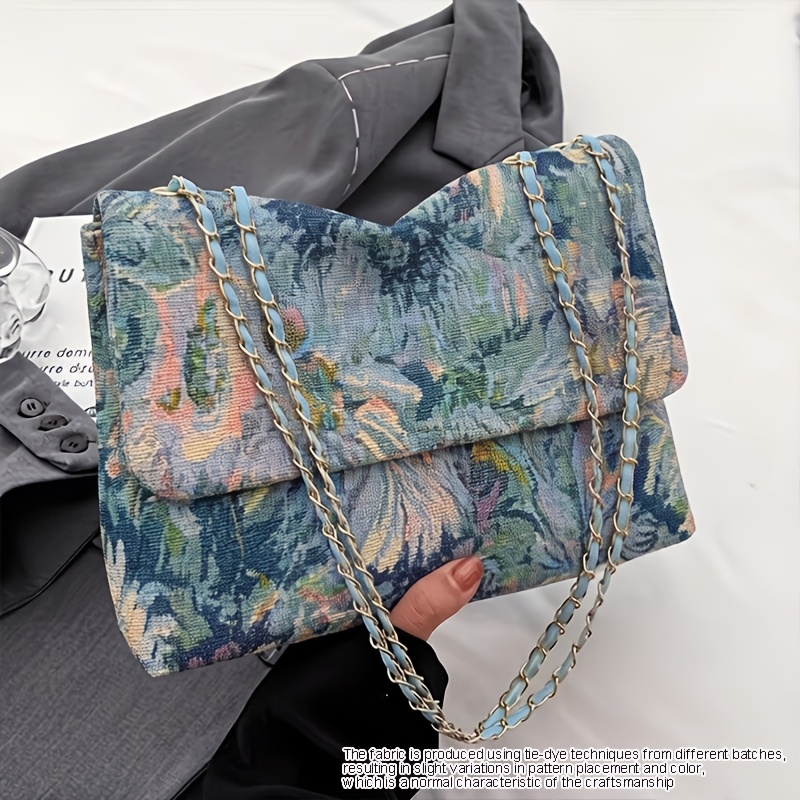 TEMU Women's Vintage Floral Single Shoulder Bag - Adjustable Strap & Magnetic Closure Handbag, Lightweight Suitable For Casual & Formal Occasions,