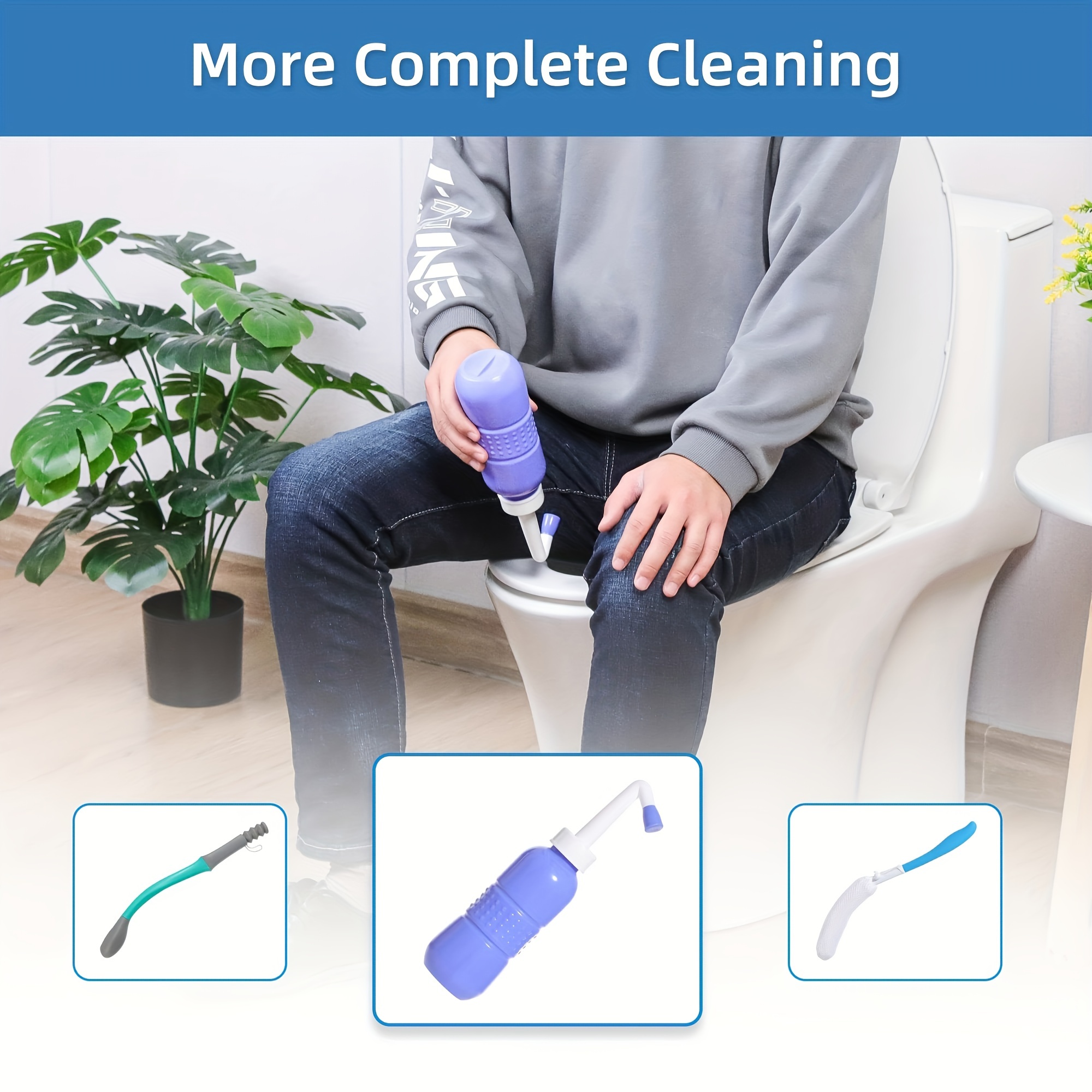 Toilet Wiping Assistant Set - Long Handle Hip Wiper, Bathroom Hip Companion Wiper Assistant, Long Handle Bath Brush, ( 4pcs Personal Hygiene Kit )