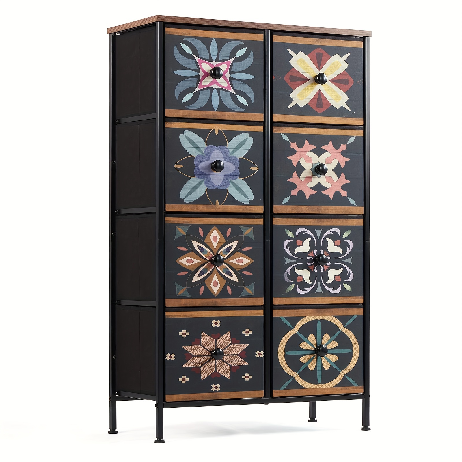 

Fabric Dresser For Bedroom With 8 Drawers, Cute Narrow Dressers, Tall Dressers For Bedroom, Boho Dressers & Chests Of Drawers For Closet, Living Room, Wood Top, Metal Frame, Colorful