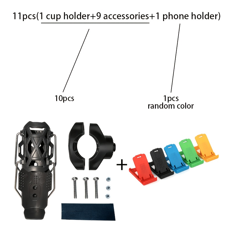 TEMU 9pcs(1 Cup 7 Accessories+1 Phone Holder)universal Motorcycle Cup Holder, Equipped With Adjustable Multi-angle , Suitable For Atv/utv/electric
