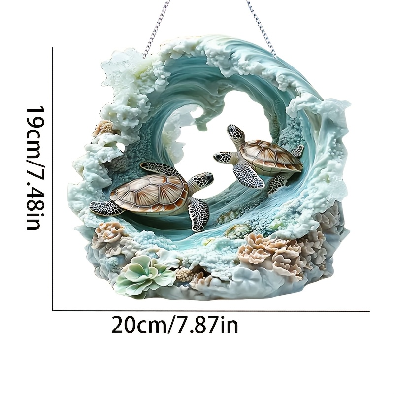 

1pc Acrylic Hanging Ornament With Turtle Design, Ocean Wave & Coral Accents, No Power Needed, Featherless, With Wall & Window Decor For Bedroom, Living Room, Home & Kitchen, For Valentine's Day Gift