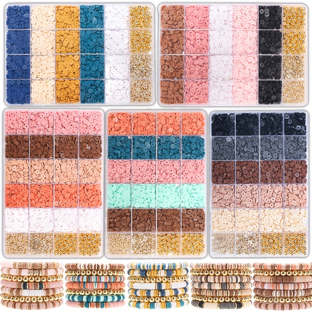 

3200pcs Kit de fabrication de bracelets en perles d'argile de style bohème, création de bijoux DIY pour femmes, couleurs assorties bleu, jaune, blanc