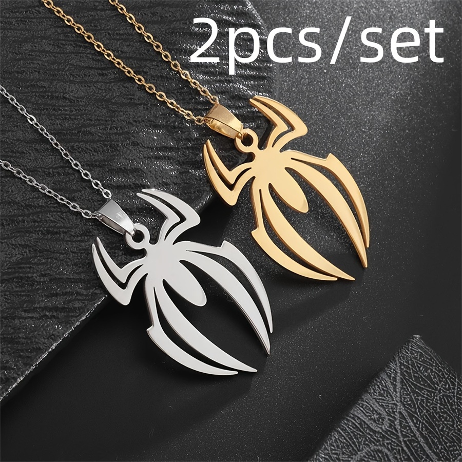 

2 Pieces/set Unisex Stainless Steel Simple Personalized Spider Pendant Necklace For Men And Women Fashion Party Pendant Jewelry Gift