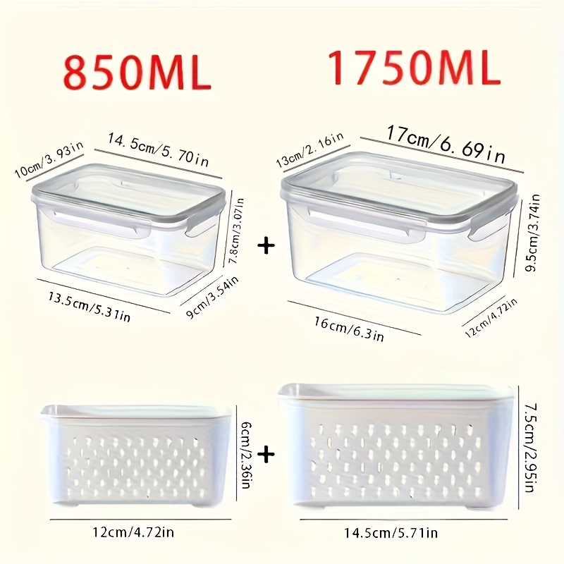 Image of 6pcs (2pcs Lids And 2pcs Boxes And 2pcs Drain Baskets) Square Food Storage Containers, Pp Material Reusable Fridge Organizers, Suitable For Scallions, Parsley, , Garlic, Noodles, Eggs