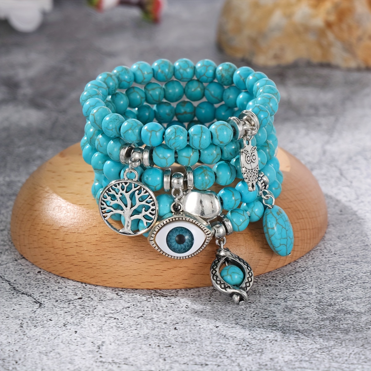 

-elegant Style Women's Bracelet Set With Synthetic Turquoise, Infinity Charm - 5 Piece Stackable Bohemian Turquoise Bracelet Set (ideal Gift For Best Friend)