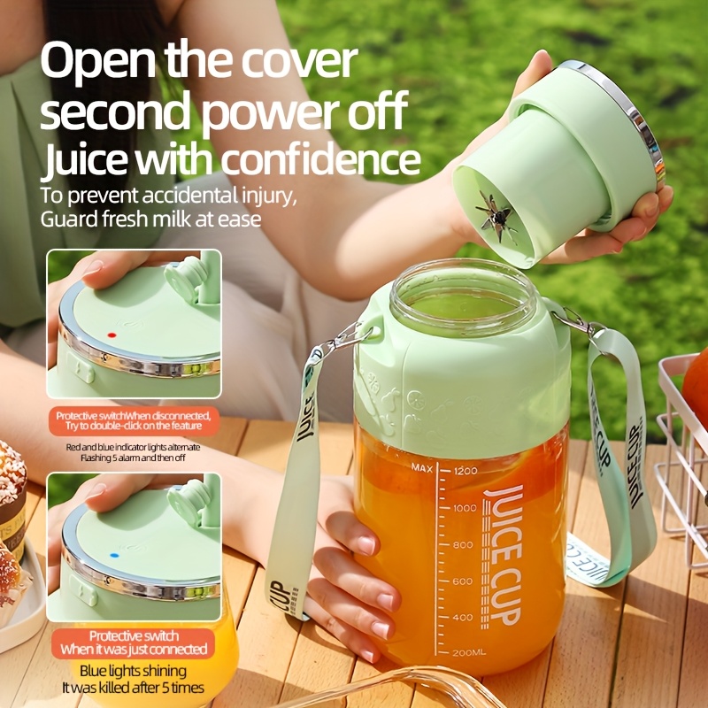 1pc usb rechargeable electric juicer multi function fruit vegetable press for smoothies and juices 27 05oz 40 58oz capacity options light green with dual safety switch home or on the go use details 1