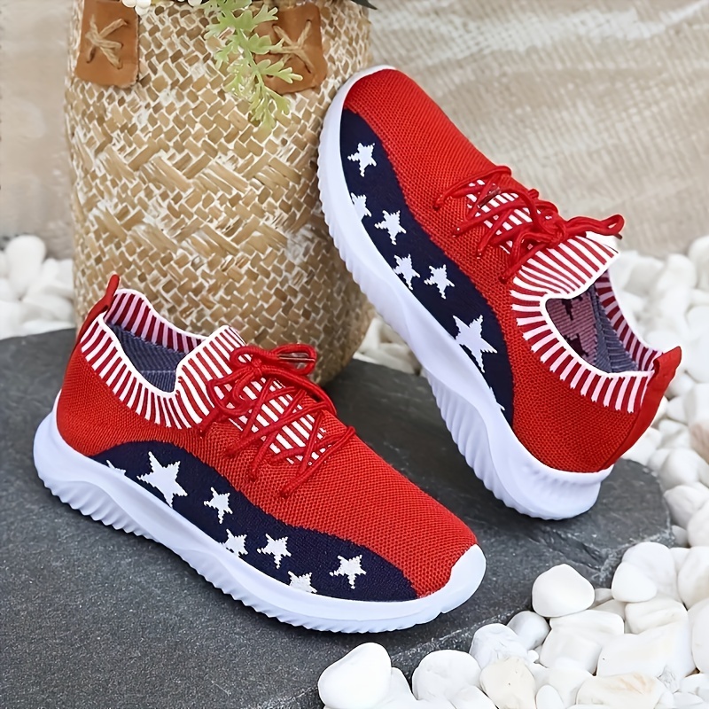 stars print knitted sneakers women s lace lightweight soft