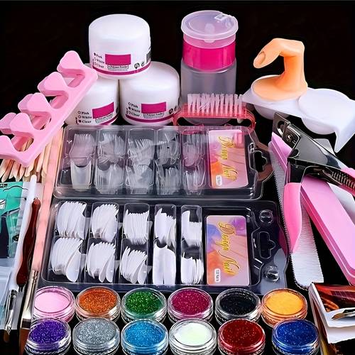 beginner nail kit 12 colors glitter powder white transparent pink powder nail extension professional nail kit kit nail art tools women supplies