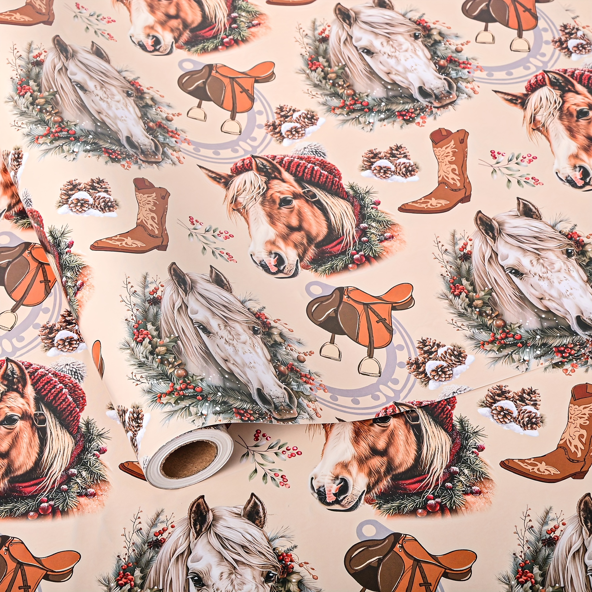 Single Roll Vintage Christmas Horse Head