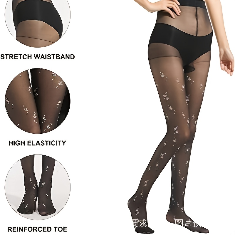 

1 Pair Women's Floral Print Sheer Tights, High Elasticity Nylon 83%, Spandex 12%, Polyester 5% Knit Fabric, Reinforced Toe, Machine Washable