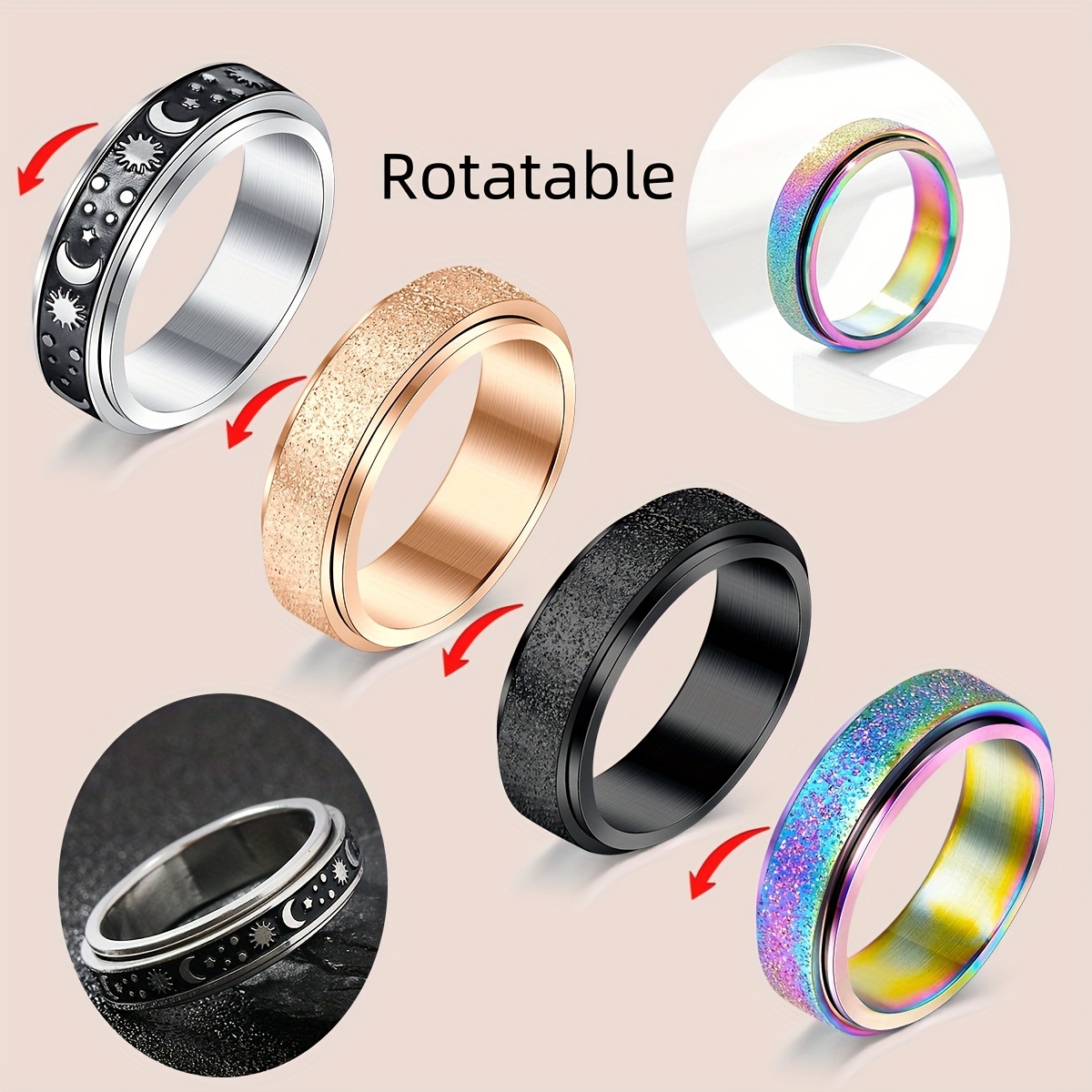 4pcs Anxiety Ring For Women Fidget Anxiety Rings For Anxiety Rotatable  Spinner Rings For Anxiety Stress Relieving Anxiety Rings Spinner Women  Stress R