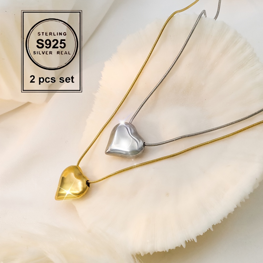 

2pcs 925 Pure Silvery Pendant Necklace, , Necklace Jewelry Decoration, Gift For Birthday, Best Friend, Girlfriend, Valentine's Day, Halloween, Christmas, Must-have For Holidays