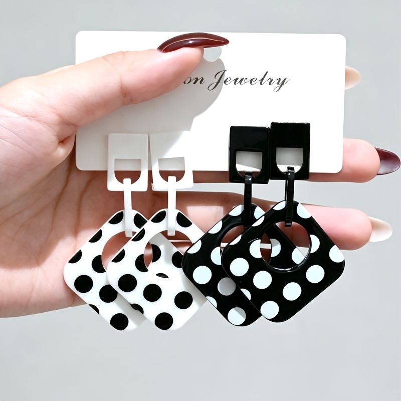 2 Pairs Elegant Rhombus Polka Dot Earrings Set