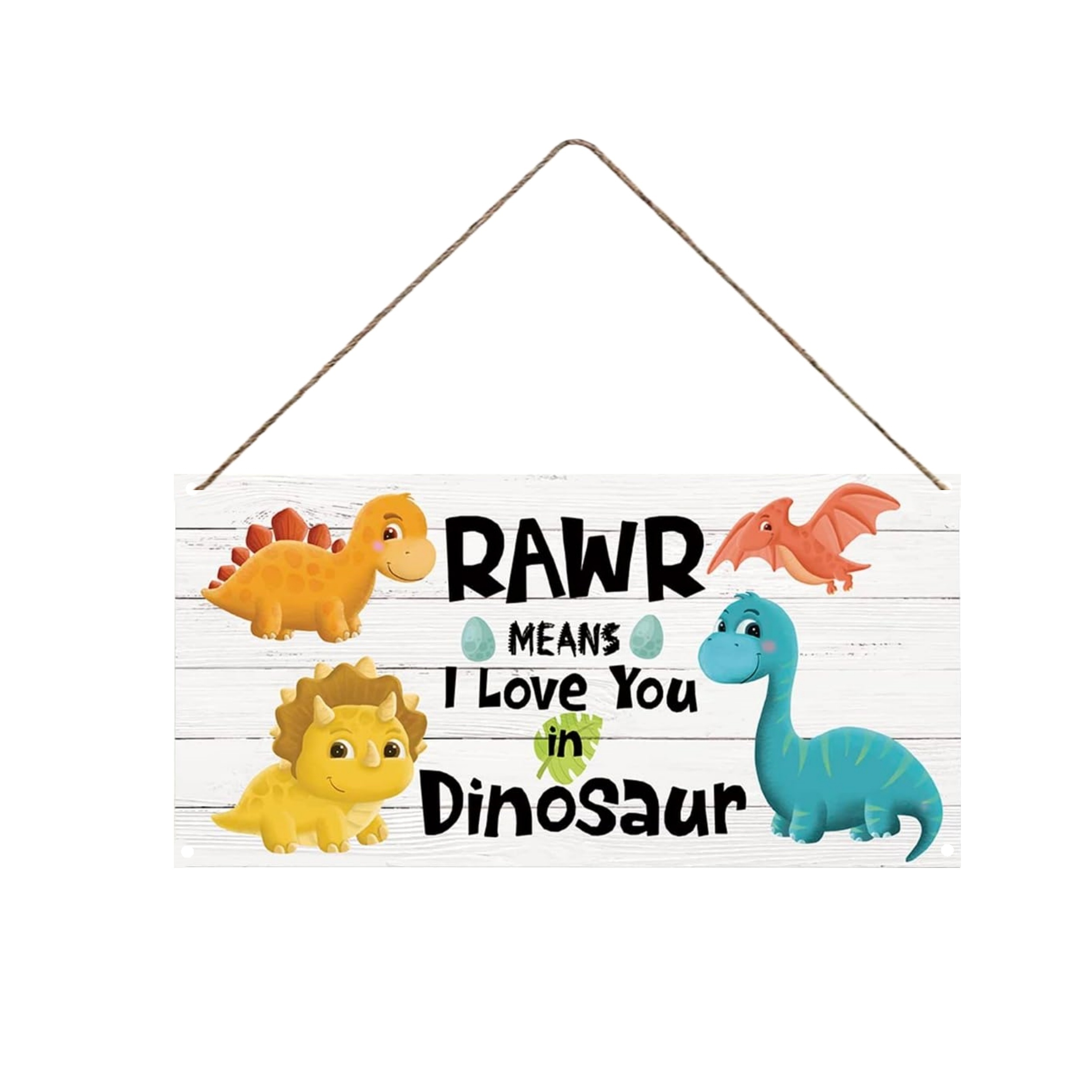 

1pc Rustic Wooden Dinosaur Wall Art Sign, "rawr Means I Love You In Dinosaur", Funny Vintage Home Decor With Rope For Nursery, Playroom, 7.87x3.94 Inches