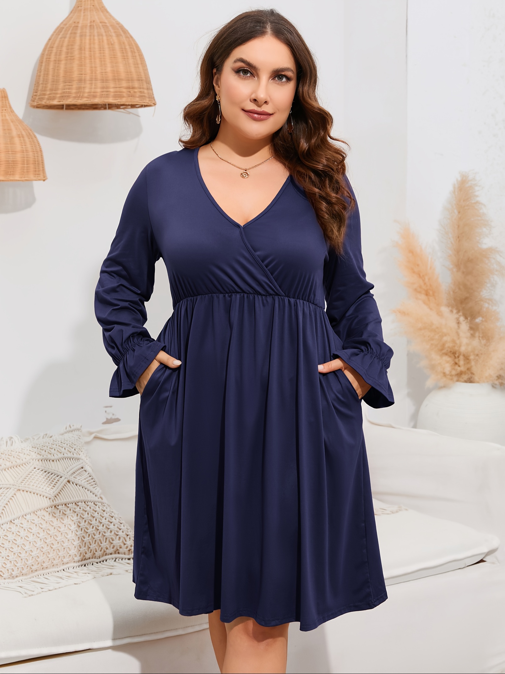 blue dress for baby girl Plus Size Ruffle Sleeve Tiered A-Line Swing Summer Knee Length Midi Dress main image 0
