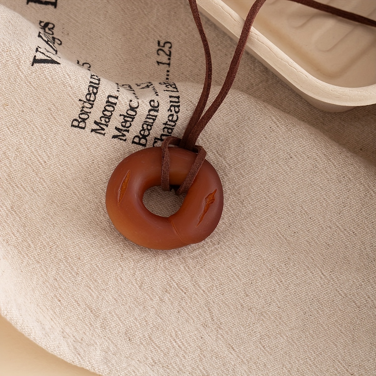 Boho Pendant Necklace Donut & Bear Brown Casual Accessory