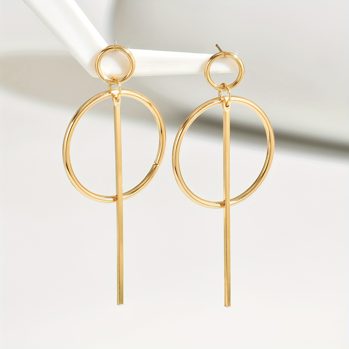 European American Round Ring Long Bar Earrings