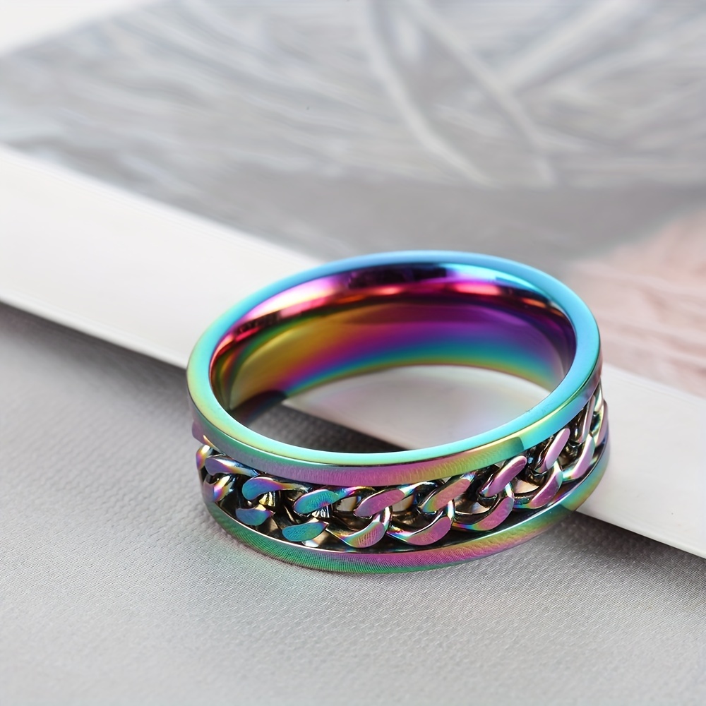 fashion titanium steel chain design ring for men stainless steel single band rotatable vintage style jewelry accessory Product details 0