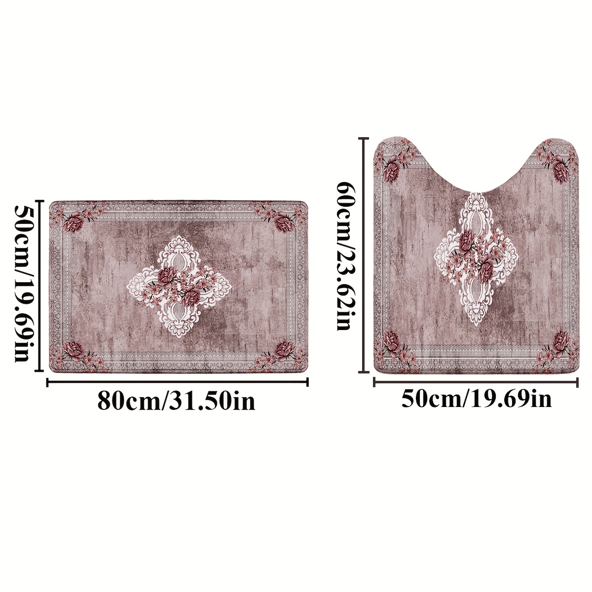 TEMU 2pcs/set Vintage Floral Lace Bath Mat Set For Bathroom Decor, Soft Absorbent Rug With Elegant Rose Pattern, Ideal For Shower And Vanity Area