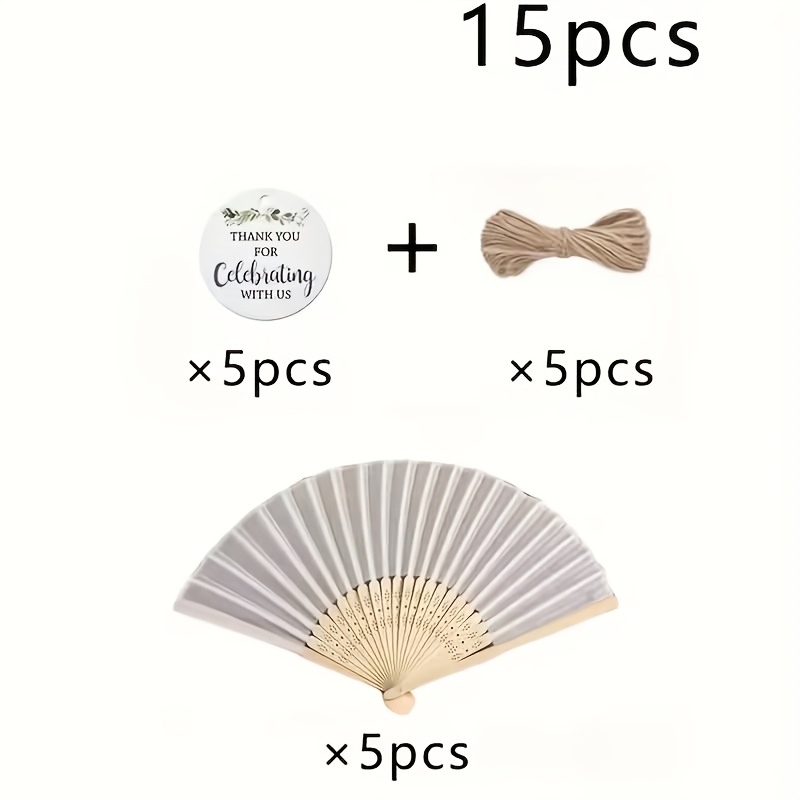 Image of 15pcs Bohemian Handheld Folding Fans, Including 5pcs And 5pcs Tags And 5pcs Fans - Perfect For Weddings, Bridesmaids, Parties And Gifts, Bridesmaid Gift | Bohemian | Jute Handle, Bridesmaid Accessory
