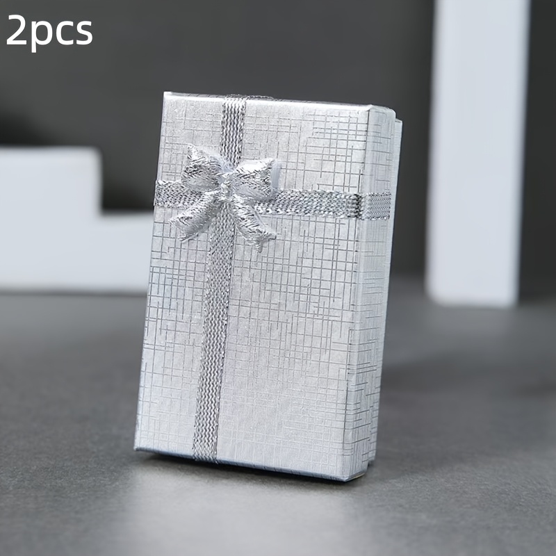 TEMU 2pcsbow Theme Jewelry Gift Box Jewelry Box, Golden And Silvery-gray Bow Decoration, Very Suitable For Wedding, Anniversary Gift Decoration,